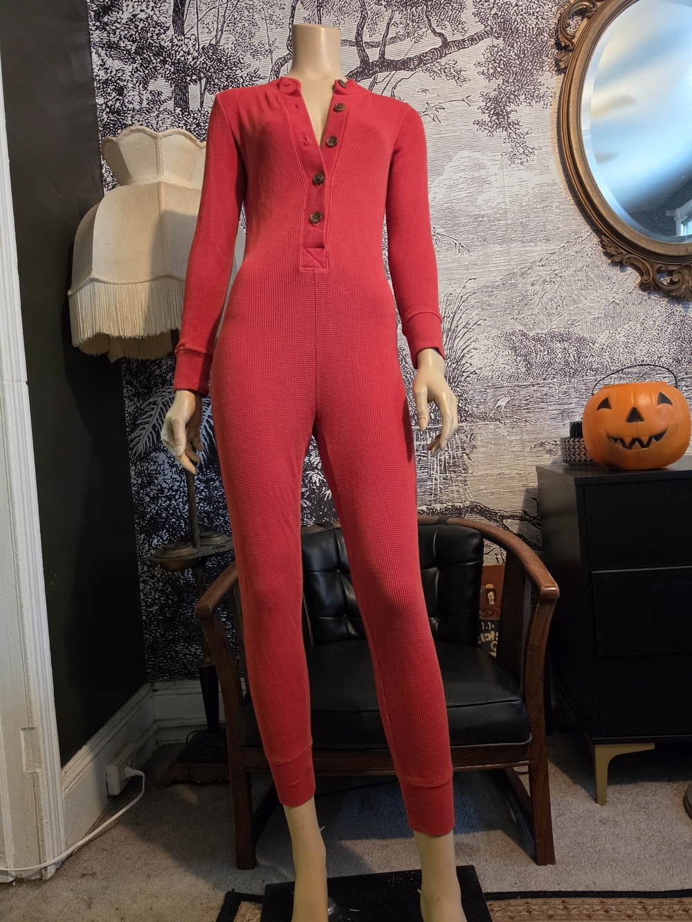 Everlane Waffle Knit Henley Thermal Onesie Union Suit Red Jumpsuit Small NWOT